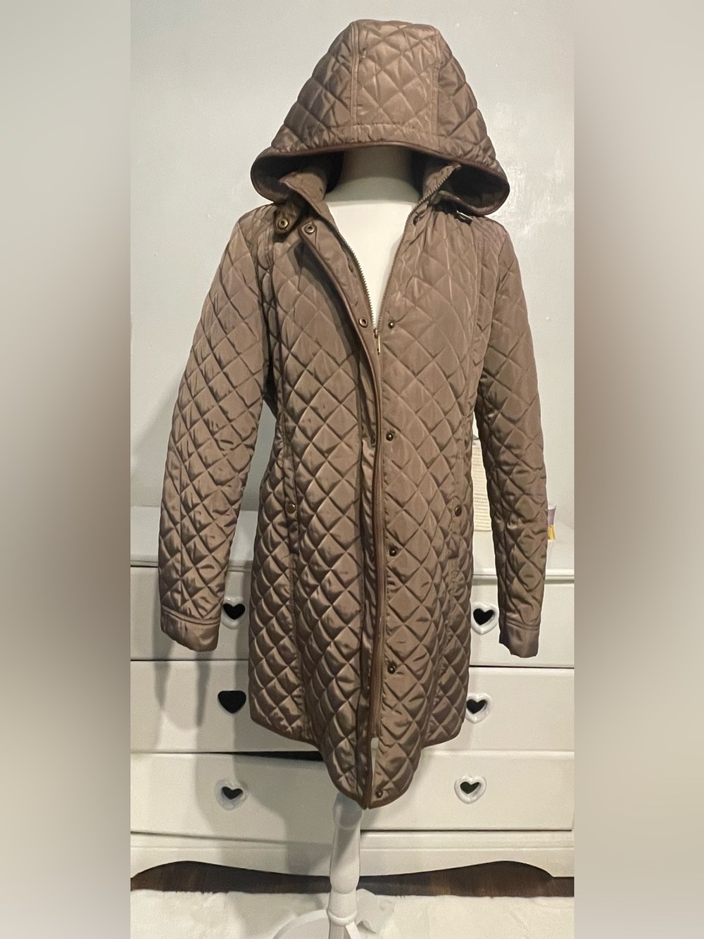 Ralph Lauren women’s Taupe Quilted Diamond-Pattern Puffer Jacket size L - Picture 6 of 13